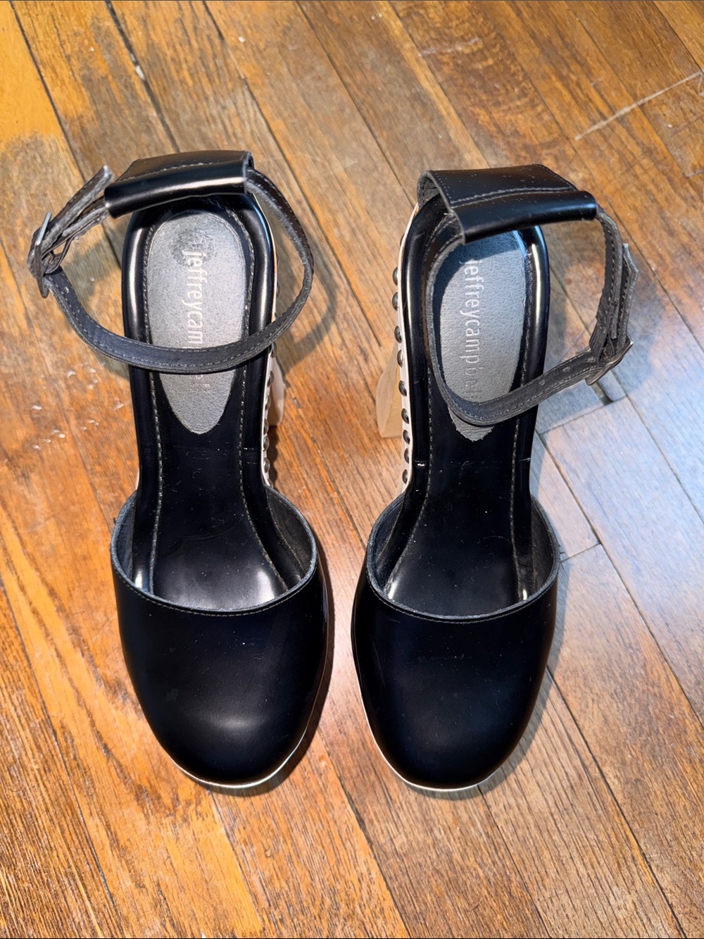 Jeffrey Campbell Barbeau Black Studded Platform Clog with Natural Wood Heel - Picture 3 of 7